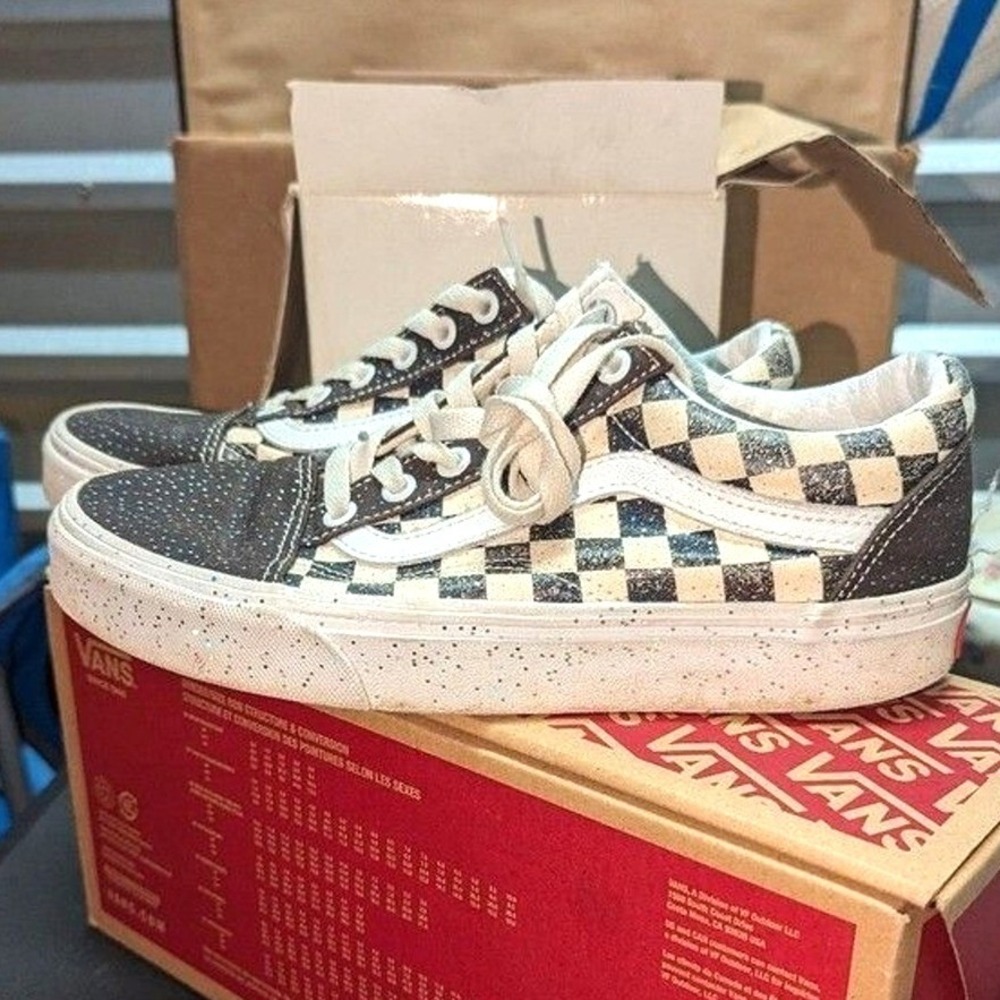 Vans Old School Confetti Glitter Black White Checkered Sneakers Streetwear